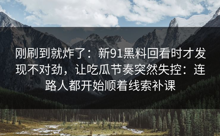 刚刷到就炸了：新91黑料回看时才发现不对劲，让吃瓜节奏突然失控：连路人都开始顺着线索补课